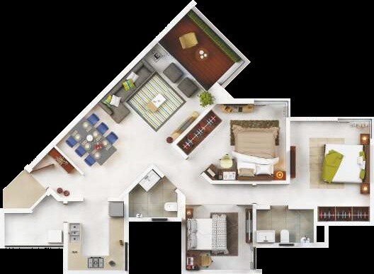Floor plan of 3 BHK 973 Sq. Ft. Apartment in Kasturi Eon Homes, Pune