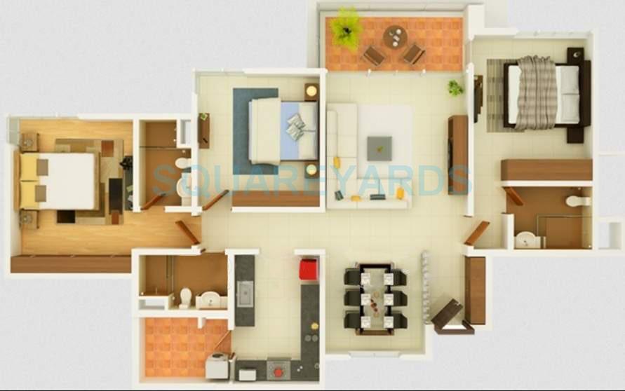 Floor plan of 3 BHK 1150 Sq. Ft. Apartment in Kasturi Eon Homes, Pune