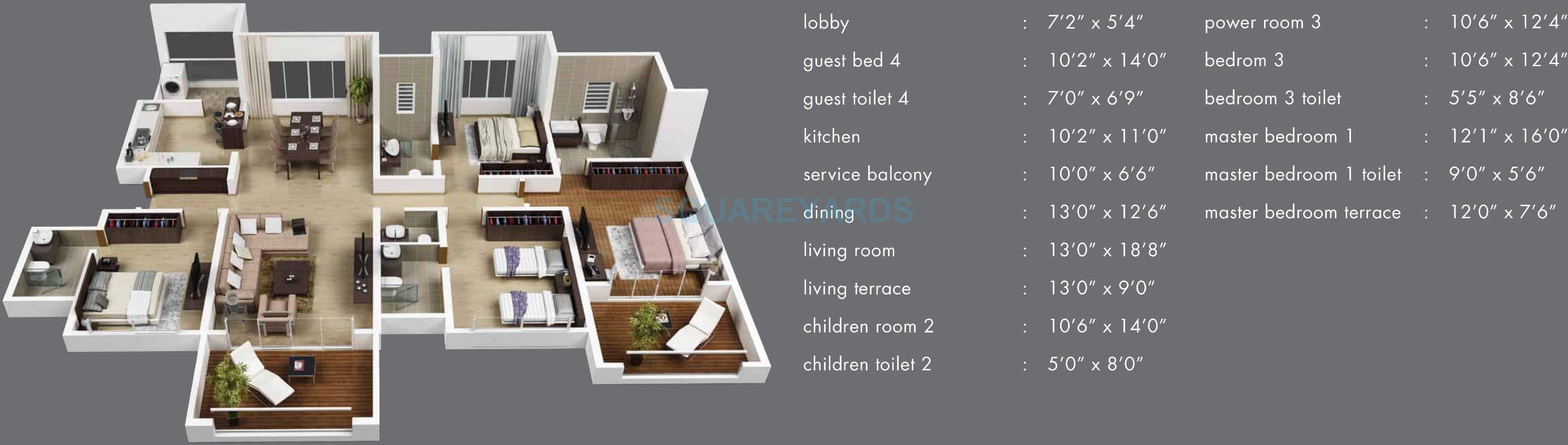 Floor plan of 4 BHK 1291 Sq. Ft. Apartment in Kasturi Epitome, Pune