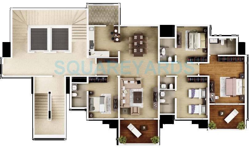 Floor plan of 4 BHK 1360 Sq. Ft. Apartment in Kasturi Epitome, Pune