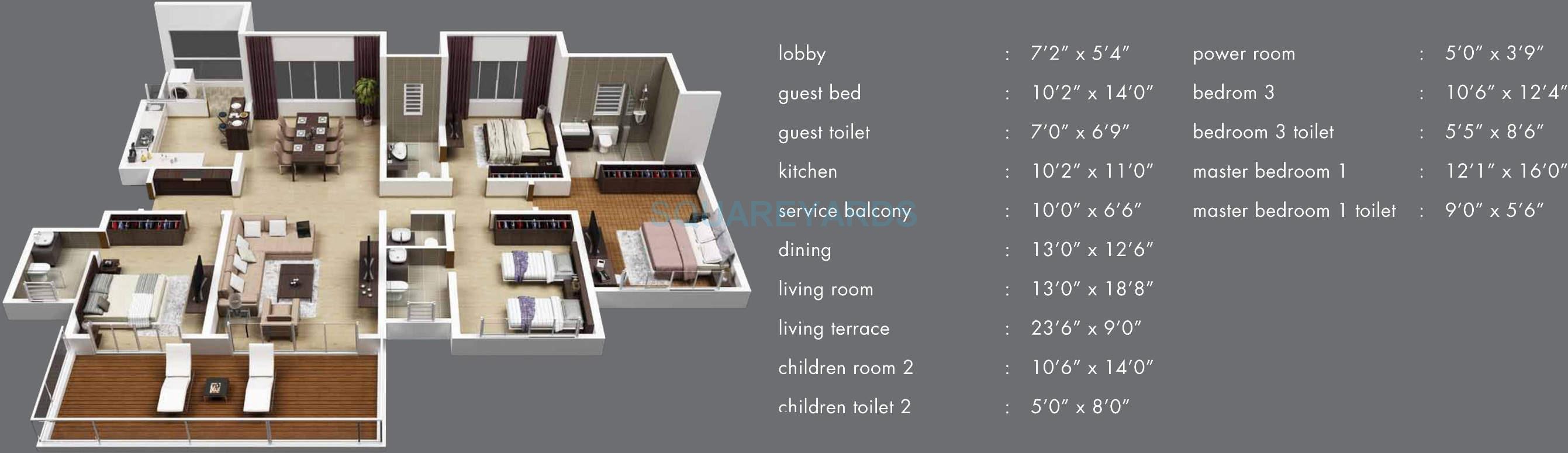 Floor plan of 4 BHK 1859 Sq. Ft. Apartment in Kasturi Epitome, Pune