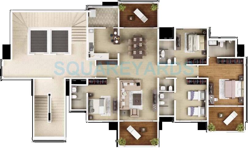 Floor plan of 4 BHK 1982 Sq. Ft. Apartment in Kasturi Epitome, Pune