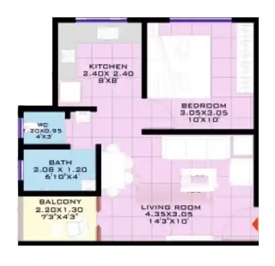 Floor plan of 1 BHK 376 Sq. Ft. Apartment in Kasturi Gandh Residency, Pune