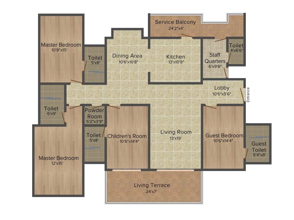 Floor plan of 4 BHK 1930 Sq. Ft. Apartment in Kasturi Legacy, Pune