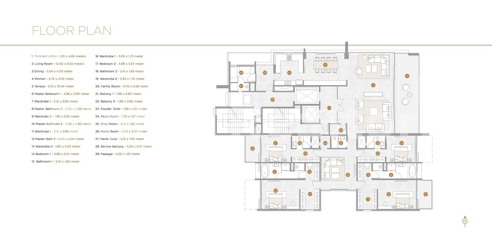 Floor plan of 4 BHK 2959 Sq. Ft. Apartment in Kasturi Lords Estate, Pune