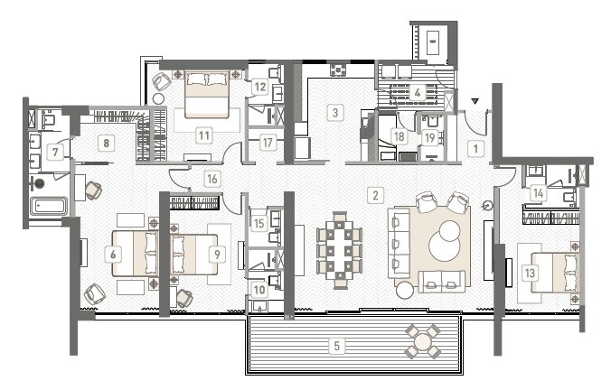 Floor plan of 4 BHK 2486 Sq. Ft. Apartment in Kasturi The Balmoral Hillside, Pune