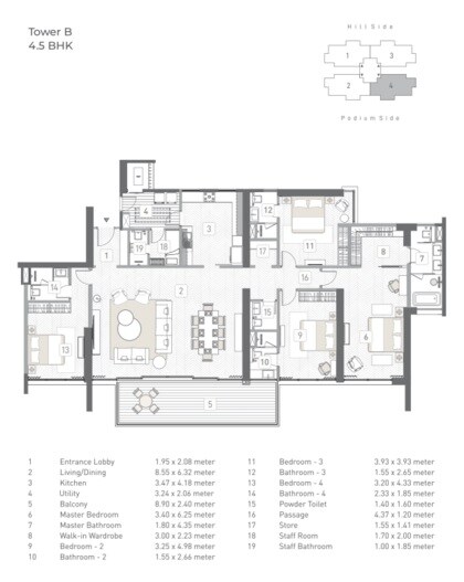 Floor plan of 4 BHK 2153 Sq. Ft. Apartment in Kasturi The Balmoral Hillside, Pune