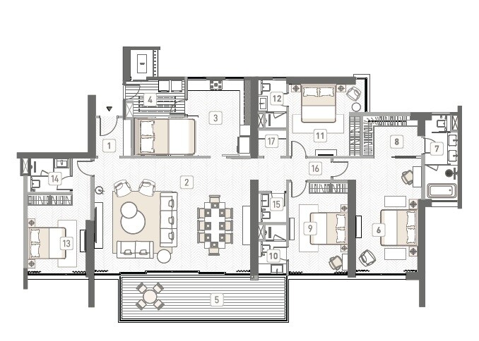Floor plan of 5 BHK 5740 Sq. Ft. Penthouse in Kasturi The Balmoral Hillside, Pune