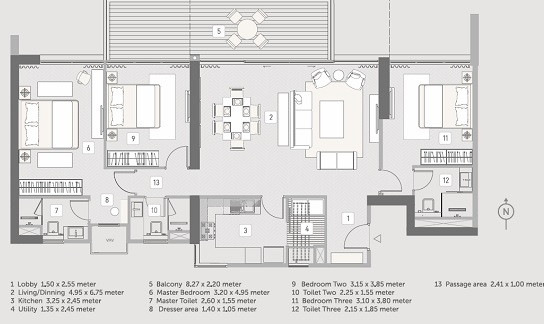 3 BHK 1176 Sq. Ft. Apartment in Kasturi The Balmoral Riverside