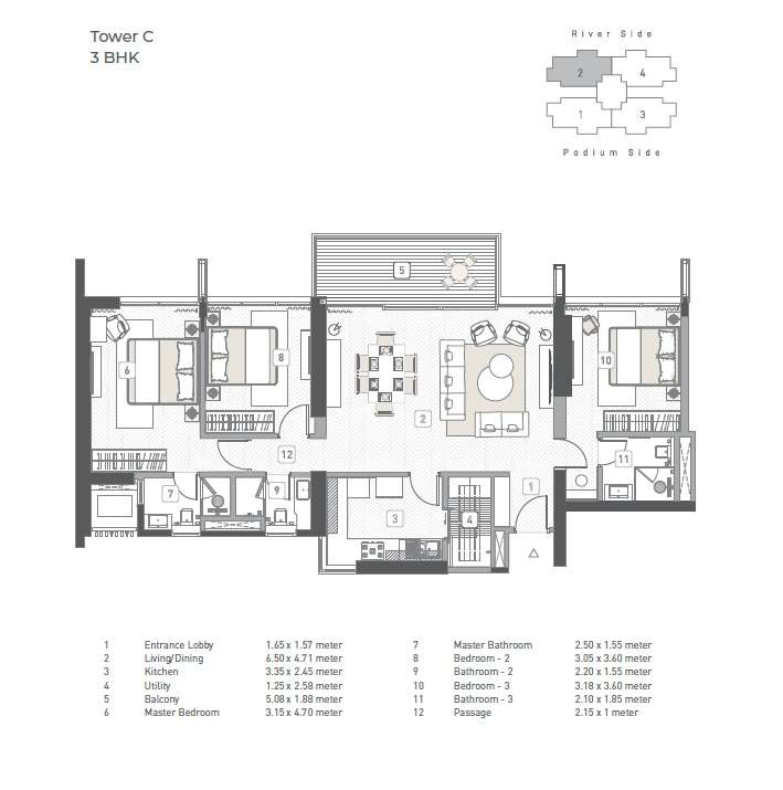 3 BHK 1108 Sq. Ft. Apartment in Kasturi The Balmoral Towers