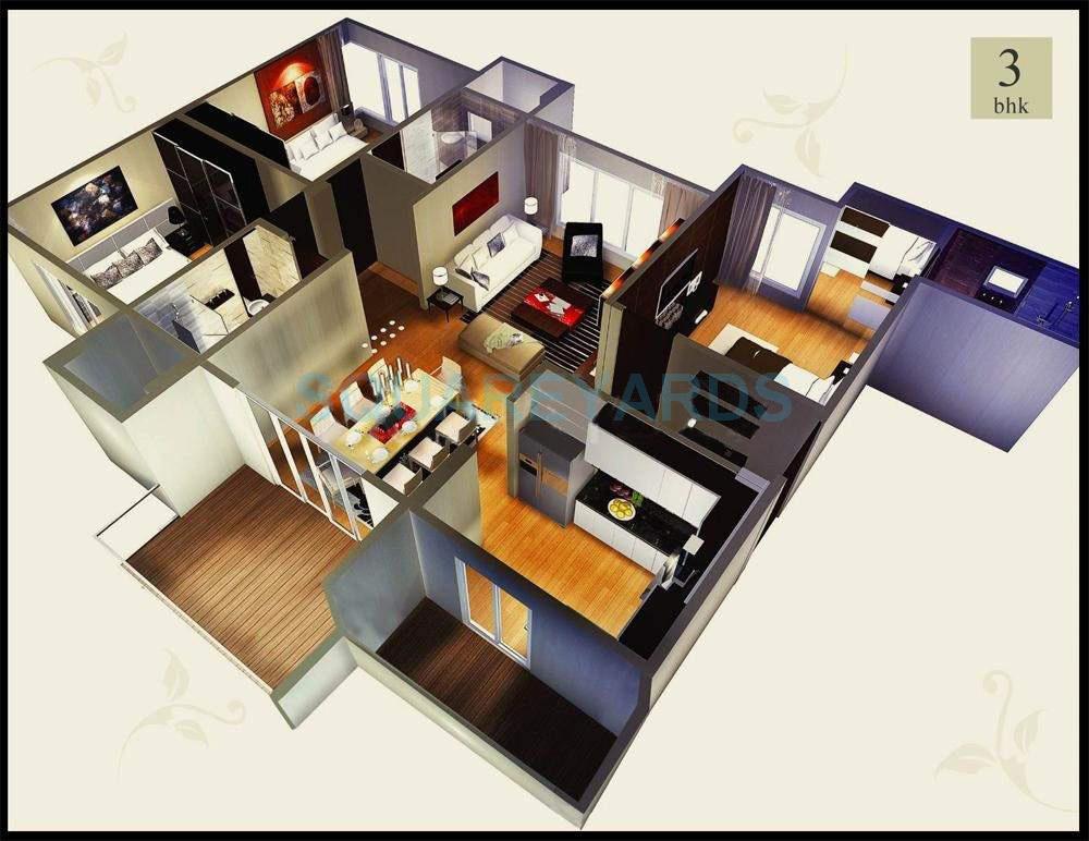 Floor plan of 3 BHK 1140 Sq. Ft. Apartment in Kasturi Voyage, Pune