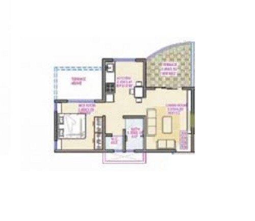 Floor plan of 1 BHK 430 Sq. Ft. Apartment in Kate Eastern Royale, Pune