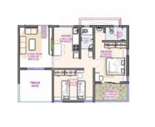 Floor plan of 2 BHK 556 Sq. Ft. Apartment in Kate Eastern Royale, Pune