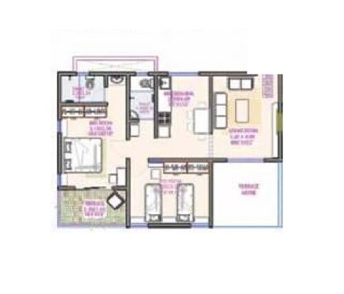 Floor plan of 2 BHK 794 Sq. Ft. Apartment in Kate Eastern Royale, Pune