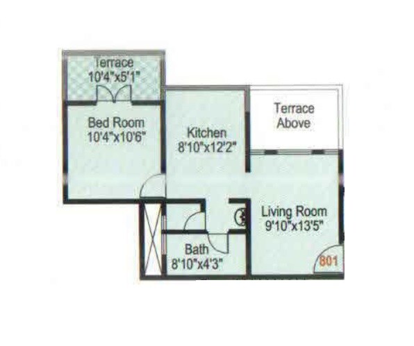 Floor plan of 1 BHK 342 Sq. Ft. Apartment in Kate Moze Hollyhock City, Pune