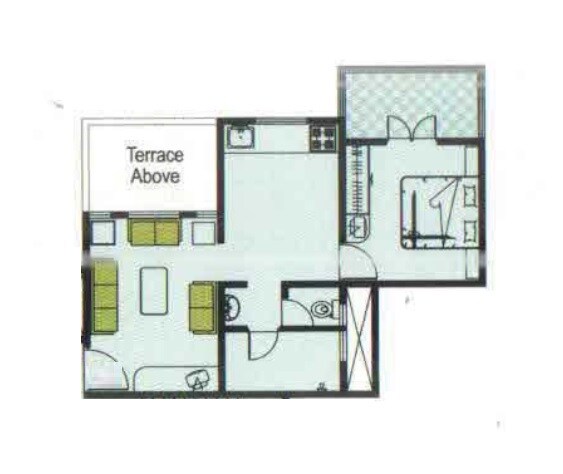 Floor plan of 1 BHK 427 Sq. Ft. Apartment in Kate Moze Hollyhock City, Pune