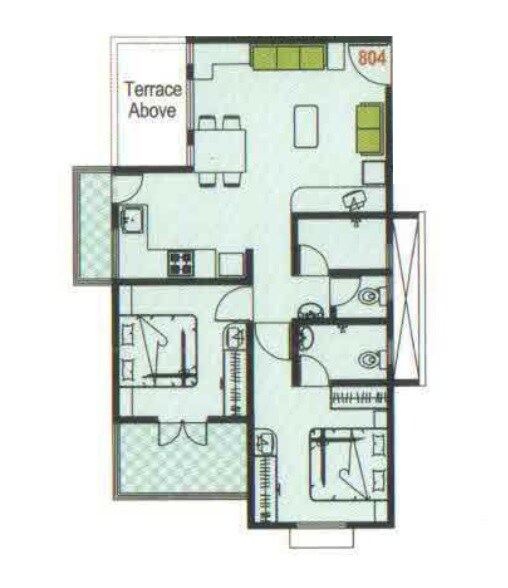 Floor plan of 2 BHK 523 Sq. Ft. Apartment in Kate Moze Hollyhock City, Pune