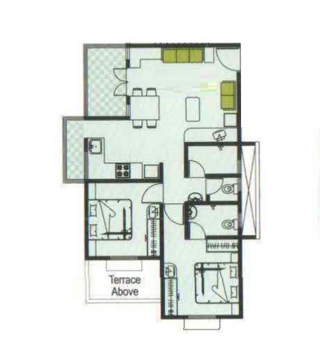 Floor plan of 2 BHK 631 Sq. Ft. Apartment in Kate Moze Hollyhock City, Pune