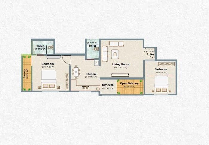 Floor plan of 2 BHK 755 Sq. Ft. Apartment in Kate Vimal Twin Towers, Pune