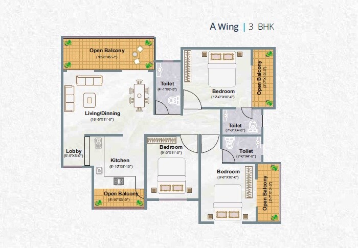 3 BHK 1033 Sq. Ft. Apartment