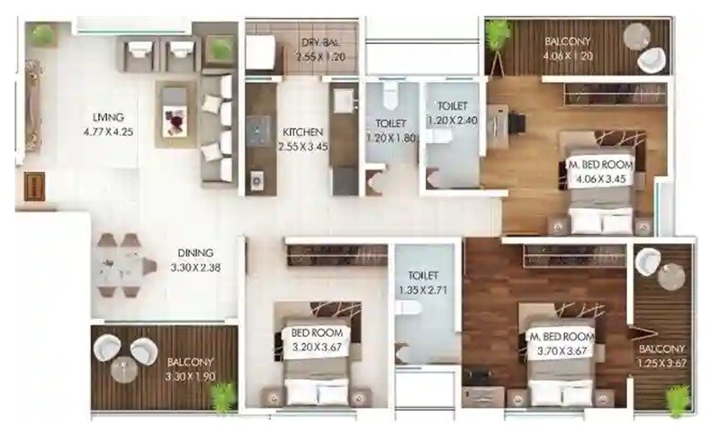 3 BHK 1237 Sq. Ft. Apartment