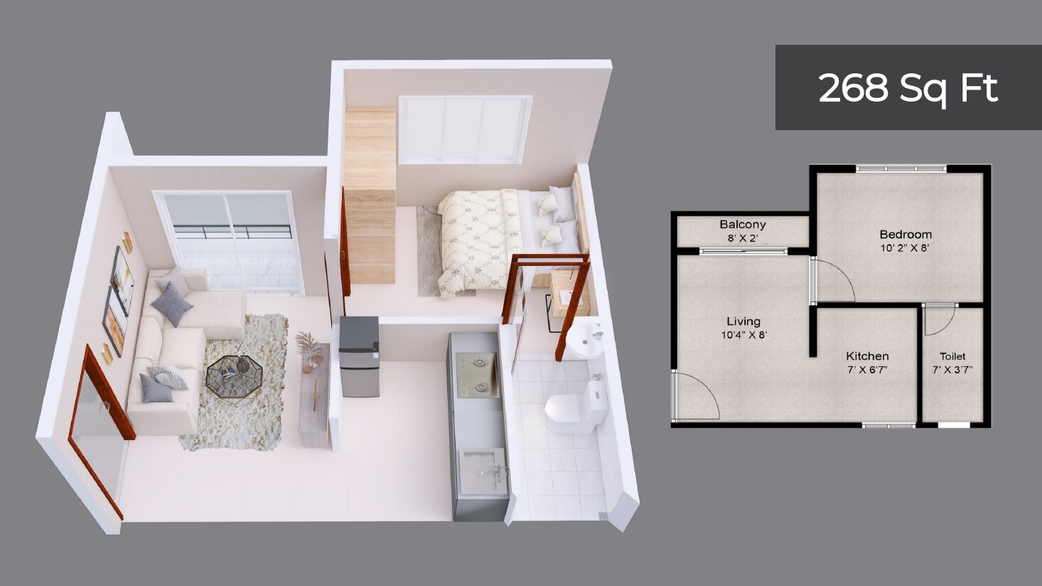 Floor plan of 1 BHK 268 Sq. Ft. Apartment in KBD Prospera Paradise, Pune