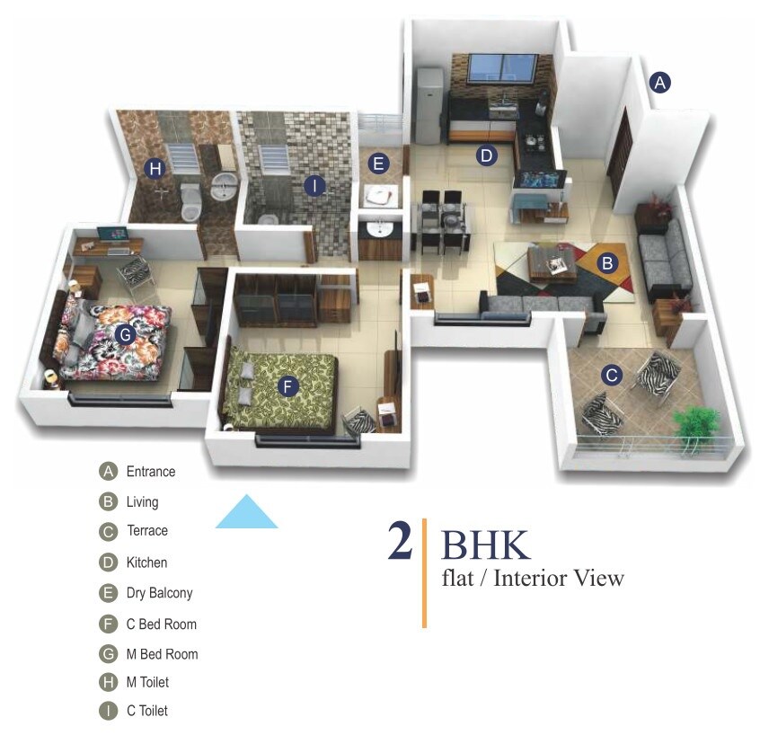 Floor plan of 2 BHK 582 Sq. Ft. Apartment in Kedar Krishna Kunj Residency, Pune