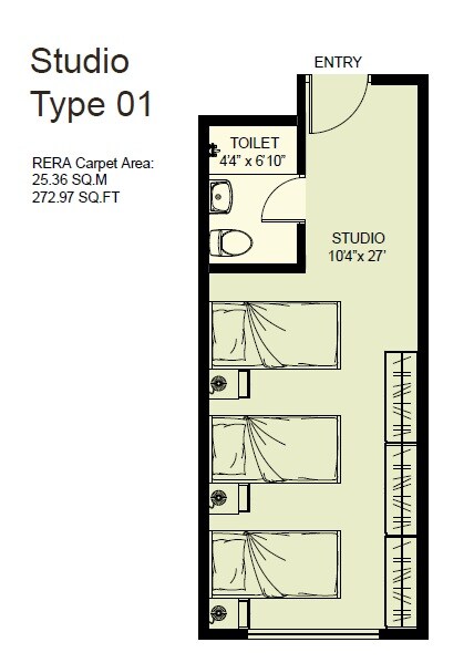 Floor plan of 272 Sq. Ft. Studio in Kele Niwaas, Pune