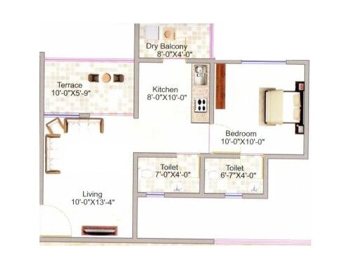 Floor plan of 1 BHK 347 Sq. Ft. Apartment in Kesar Aaradhyam, Pune