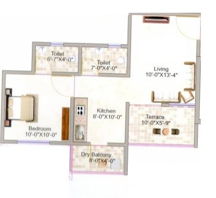 Floor plan of 1 BHK 469 Sq. Ft. Apartment in Kesar Aaradhyam, Pune