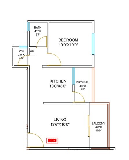 Floor plan of 1 BHK 442 Sq. Ft. Apartment in Kesar Kingston, Pune