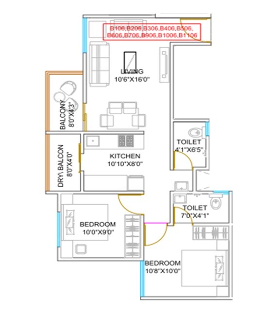 Floor plan of 2 BHK 512 Sq. Ft. Apartment in Kesar Kingston, Pune