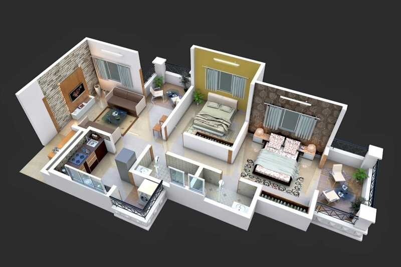 Floor plan of 2 BHK 648 Sq. Ft. Apartment in Kesar Tree Town, Pune