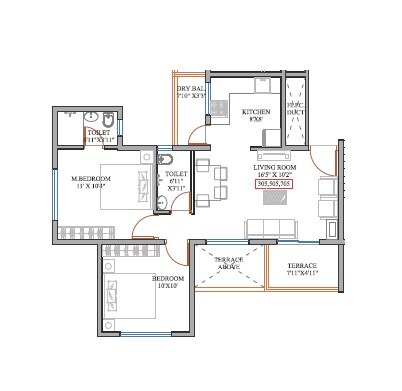 2 BHK 529 Sq. Ft. Apartment