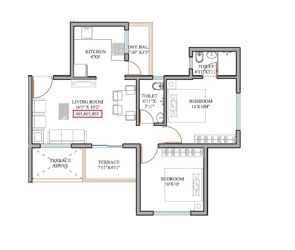 2 BHK 588 Sq. Ft. Apartment