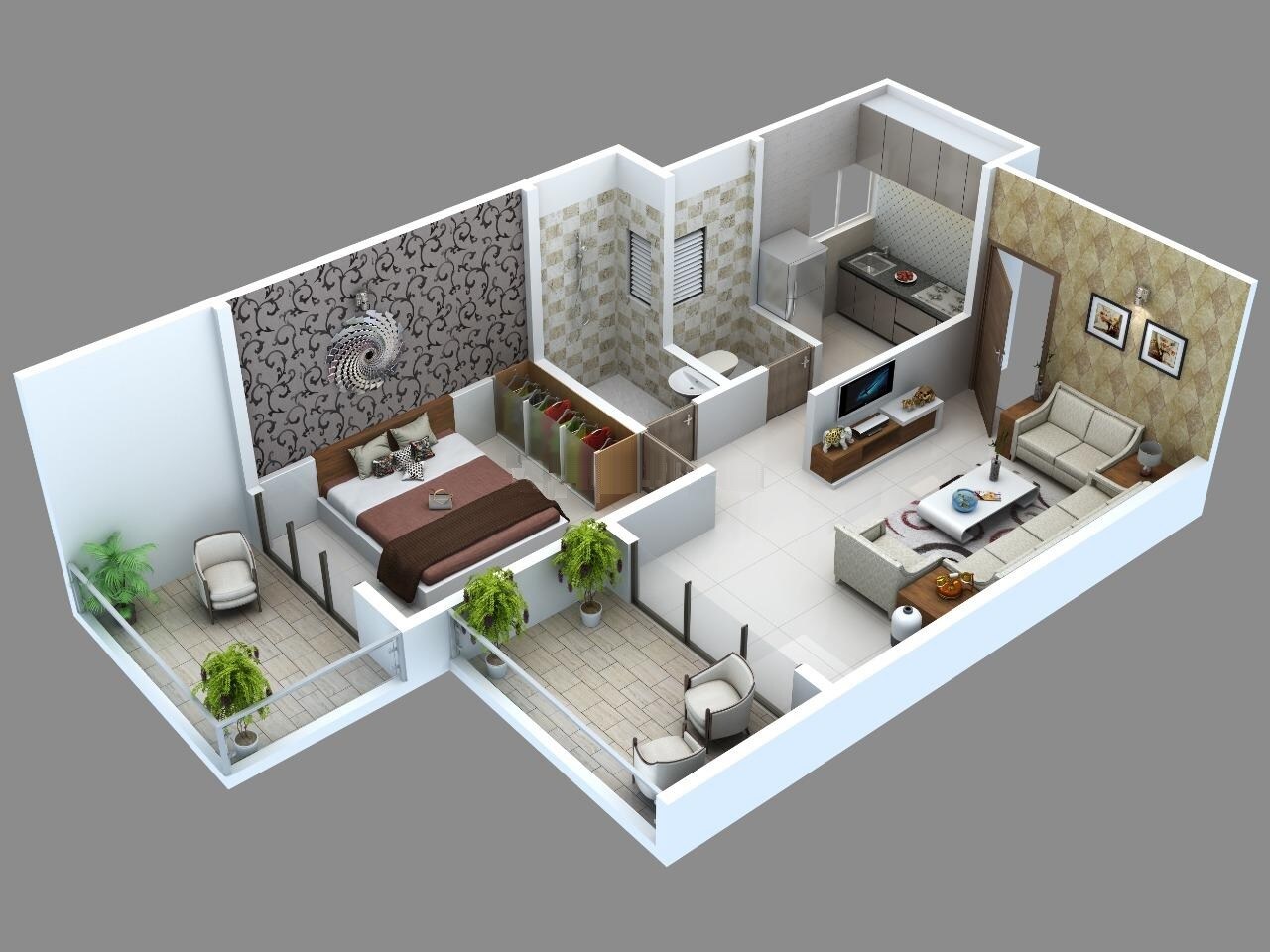 Floor plan of 1 BHK 455 Sq. Ft. Apartment in Keshar Gold, Pune