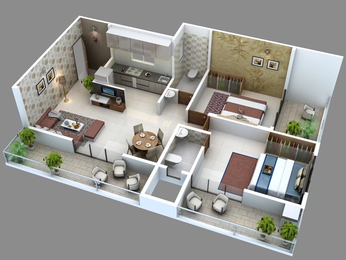 Floor plan of 2 BHK 718 Sq. Ft. Apartment in Keshar Gold, Pune