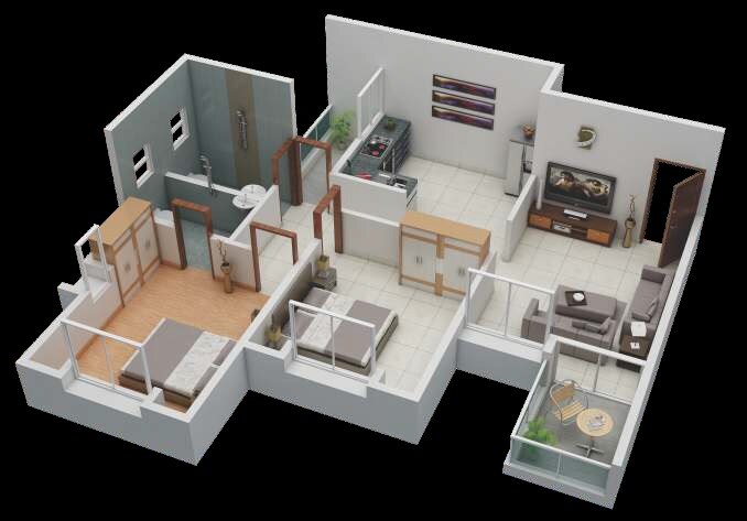 Floor plan of 2 BHK 590 Sq. Ft. Apartment in Ketan Heights, Pune