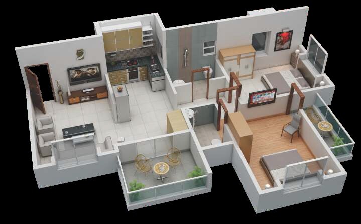 Floor plan of 2 BHK 606 Sq. Ft. Apartment in Ketan Heights, Pune