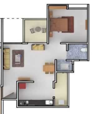 Floor plan of 1 BHK 620 Sq. Ft. Apartment in KFP Kalash, Pune