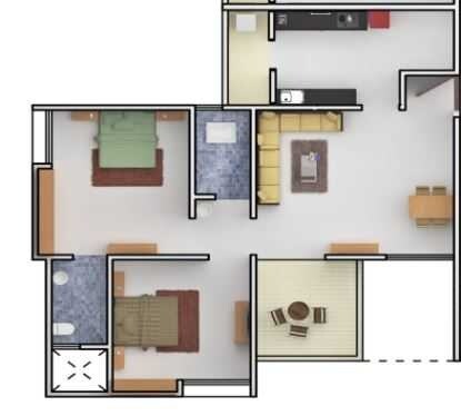 Floor plan of 2 BHK 915 Sq. Ft. Apartment in KFP Kalash, Pune