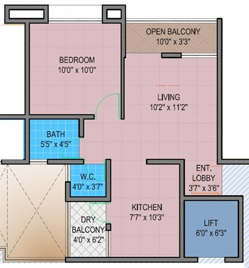 Floor plan of 1 BHK 377 Sq. Ft. Apartment in Khamkar Garden, Pune