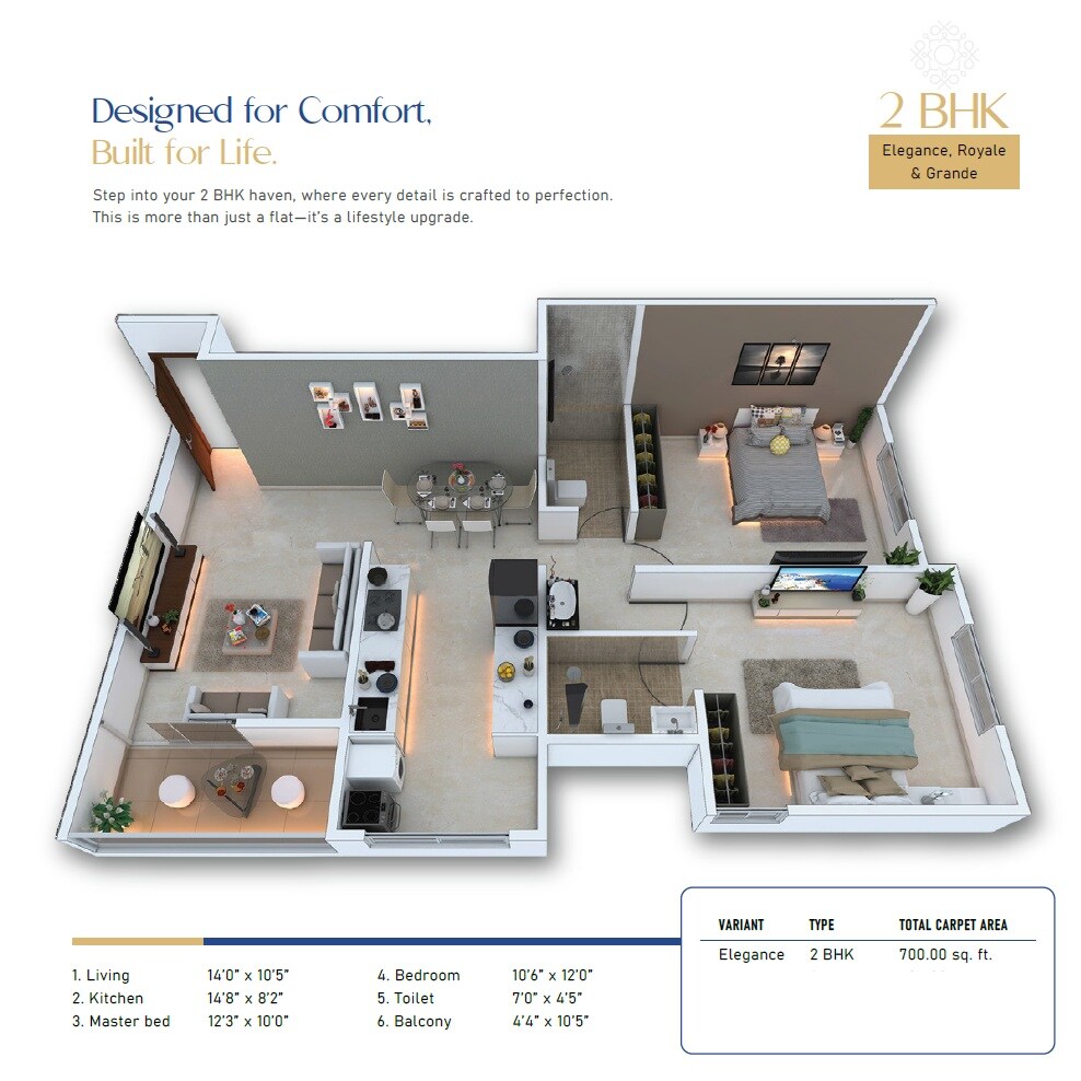 Floor plan of 2 BHK 700 Sq. Ft. Apartment in Kher Anantshree, Pune