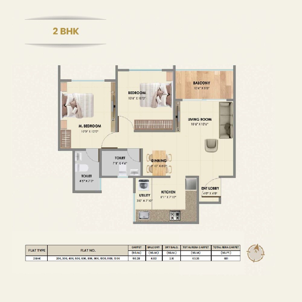2 BHK 681 Sq. Ft. Apartment