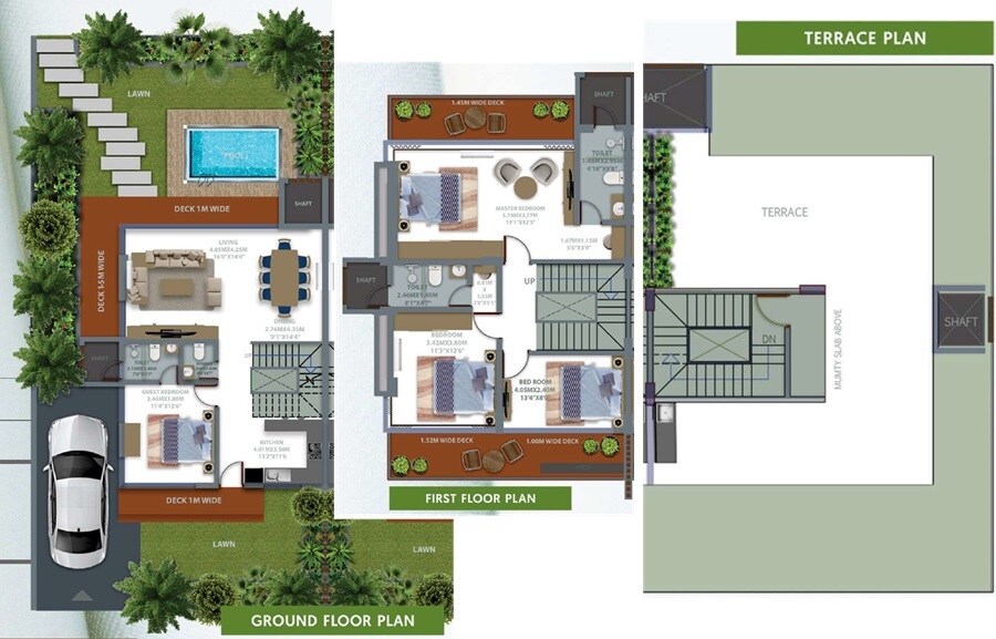 Floor plan of 4 BHK 1598 Sq. Ft. Villa in Kiran Aayaam, Pune