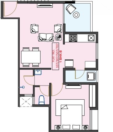 Floor plan of 1 BHK 477 Sq. Ft. Apartment in Kiran Samruddhi, Pune