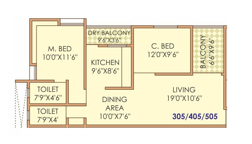 Floor plan of 2 BHK 803 Sq. Ft. Apartment in Kiran Sky Pavilion, Pune