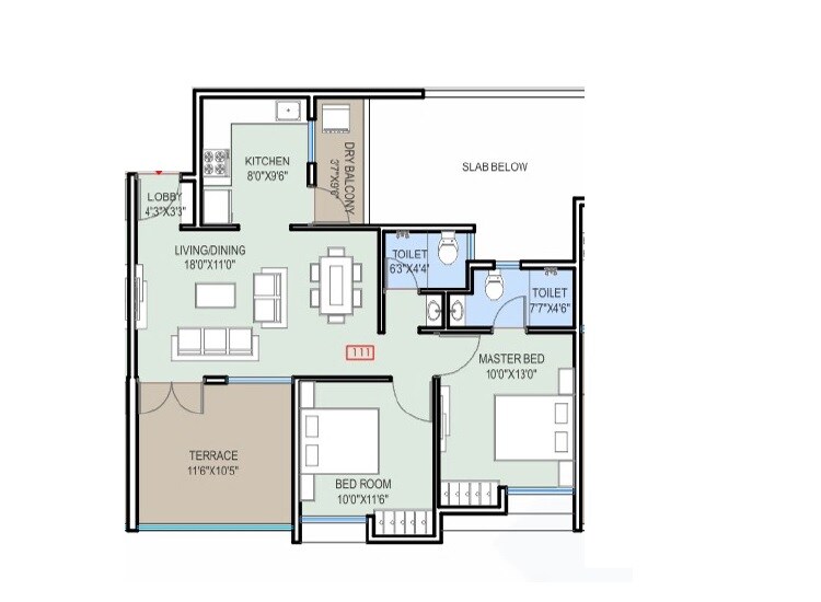 Floor plan of 2 BHK 593 Sq. Ft. Apartment in Kiran Sufal, Pune