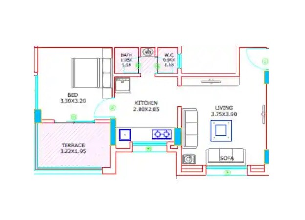 Floor plan of 1 BHK 389 Sq. Ft. Apartment in Kirik Oriole Phase 1B, Pune