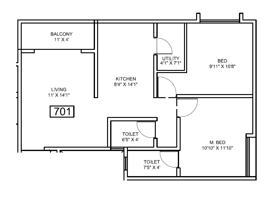 Floor plan of 2 BHK Apartment - 719 sq. ft. in Kirik Varun Enclave CHS, Pune